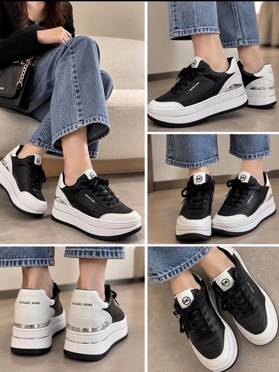 Michael Kors Shoes - Michael Kors Allie Stride Leather Trainer Black & White Platform Sneakers